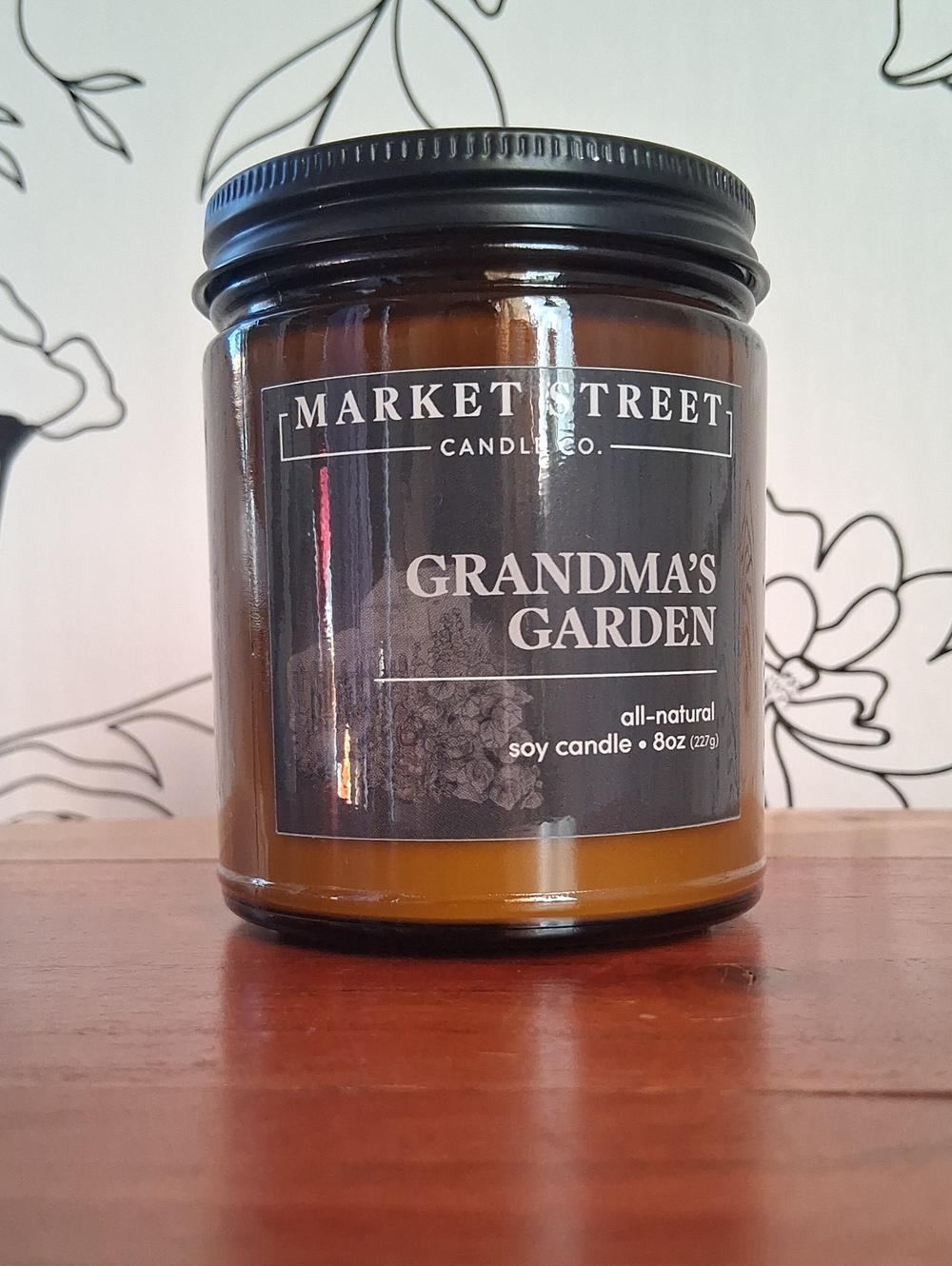Market Street Grandma's Garden Soy Candle — Amber Glass with Black Lid 8oz